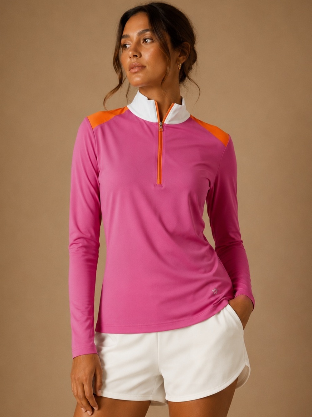 LOHLA Sport Pink Orange Colorblock Quarter Zip Golf Top M/L